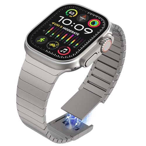 Wingle for Apple Watch Ultra 2 Band 49mm 45mm 44mm 42mm Series 9 8 7 for Men, Apple Watch Ultra Bands with Magnetic Clasp for iWatch Ultra SE Series 9 8 7 6 5 4 3 Stainless Steel Metal Strap, Titanium