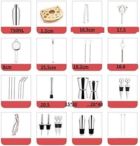 Miniatura 5 de ONOTEC Juego de coctelera de camarero, juego de coctelera de 27 piezas, coctelera de Martini de acero inoxidable 304 y colador, juego de