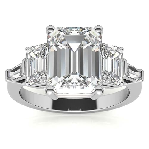2 CT Emerald Cut Colorless Baguette Moissanite Engagement Ring, Solitaire Wedding Ring, Solid 14k White Gold Moissanite Ring, Anniversary Promise Ring Gifts for Her