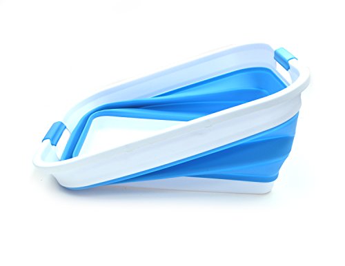Sammart 41L (10.8 Gallon) Collapsible Plastic Laundry Basket - Foldable Pop Up Storage Container/Organizer - Portable Washing Tub - Space Saving Hamper/Basket, Water Capacity: 32L (8.4 Gallon) (Rectangular, Sky Blue) #TOP2