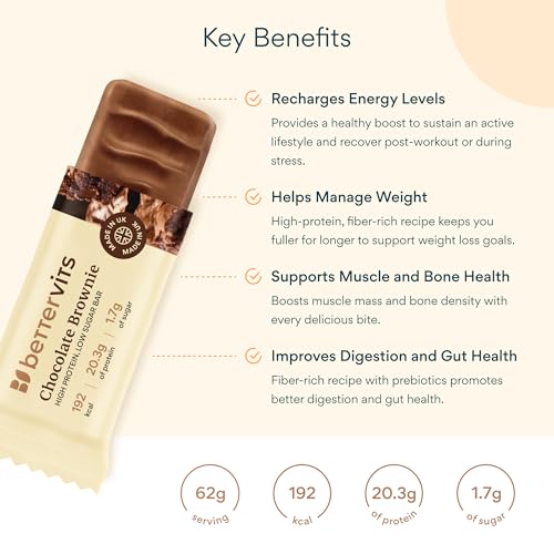 Bettervits Protein Bars 12 Pack - Low Calorie and Gluten Free | High Protein 20.9g Energy Bars | Low Sugar Protein Snacks for Gym & Fitness | Just 195 Calories - UK Made | Chocolate - Image 3