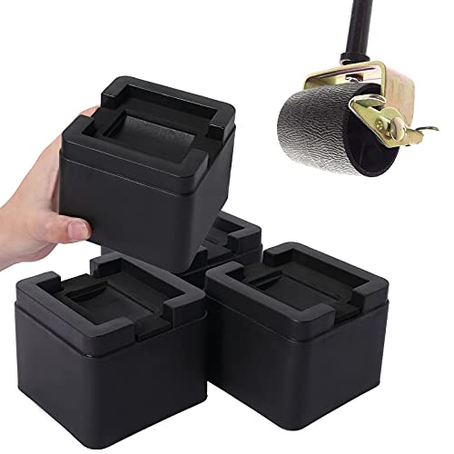 MEETWARM 3 inch Bed Risers for Casters Wheels Stackable Heavy Duty Furniture Roller Grip for Dorm Bed Chair Sofa Table (Black), Set of 4