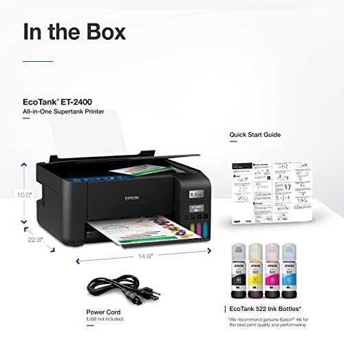Epson Ecotank Et-2400 Wireless Color All-In-One Cartridge-Free Supertank Printer With Scan And Copy – Easy, Everyday Home Printing, Black #TOP5