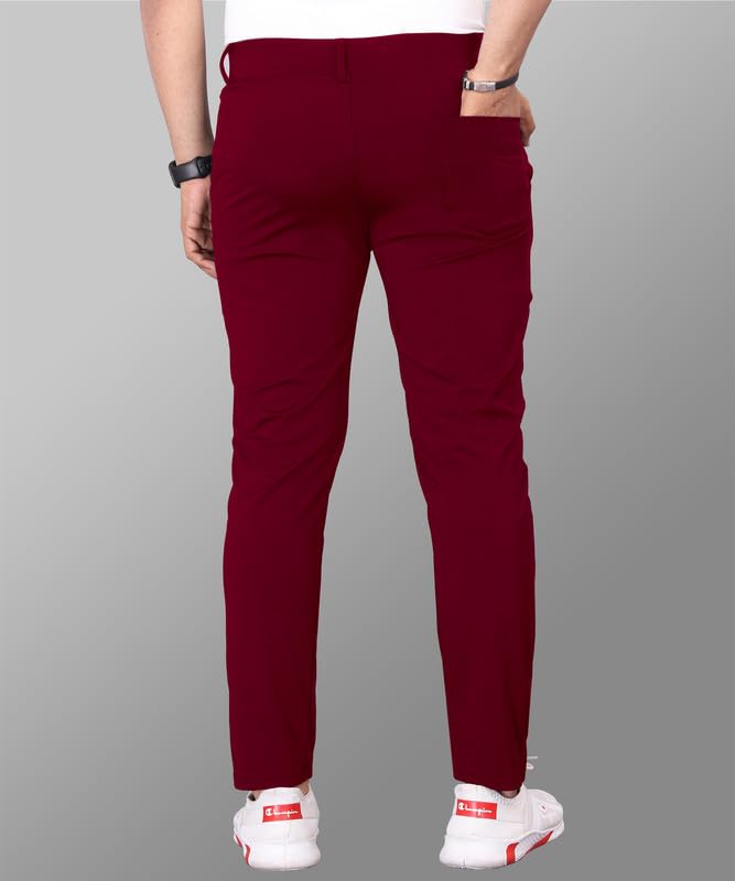 Image of COMBRAIDED Men's Slim Fit Stretchable Casual Trousers | Stylish Lycra Blend Pants for Office, Party