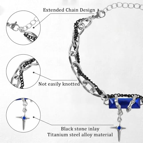 Image of PROBEROS Bracelet for Men Gothic Double Chain Star Charm Link Chain Punk Hip Hop Unisex Style Rock Cool Adjustable Bracelet Gifts for Boyfriend & Husband