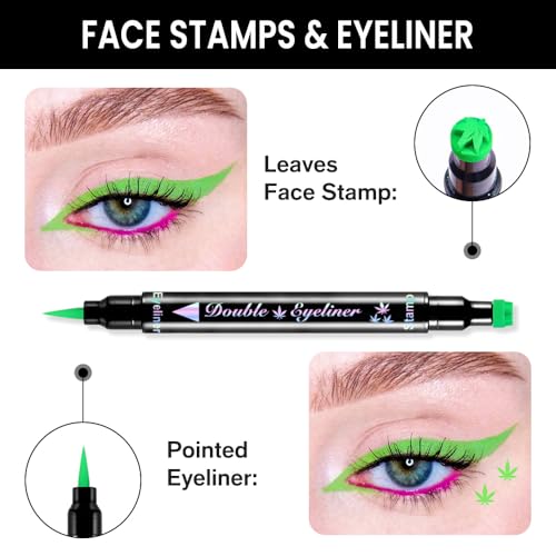 evpct 7Pcs Colored Eye Liners Face Stamp Cosplay Gothic Makeup Set Kit Accessories, Black Brown Purple Blue Red Pink Green Stamps Eyeliner, Star Flowers Heart Moon Triangle Lightning Butterfly Stamp