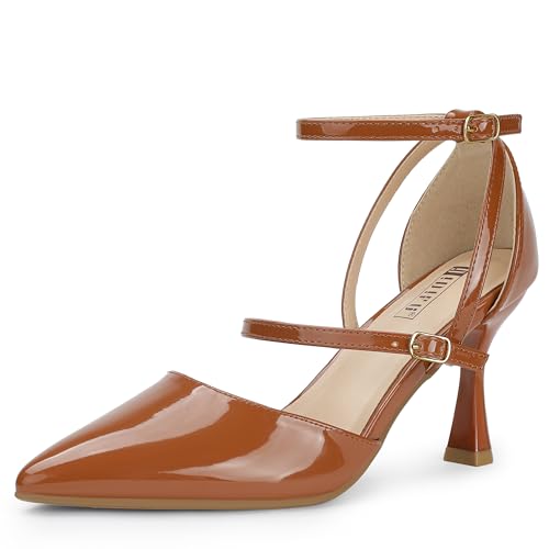 IDIFU IN3 Kitten Closed Toe Heels Women's Pumps Pointed Toe Strappy Low Heels Wedding Prom Dress Shoes for Women Work Office Dressy Comfortable Short Ankle Strap Pumps Shoes