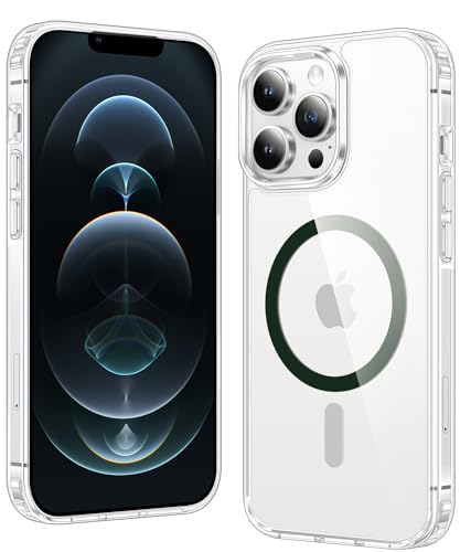 Image of FNTCASE for iPhone 12 Pro-Max Case: Clear Magnetic Phone Cases Compatible with Magsafe Slim Anti Yellowing Military Grade Drop Protection Rugged Protective Transparent Cell Phone Cover (D-Green)