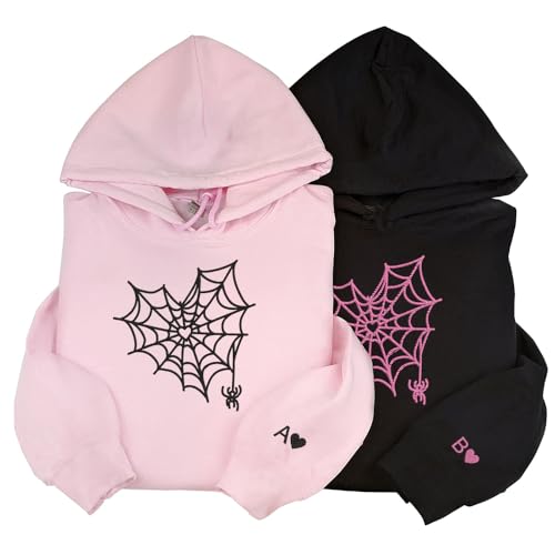 Custom Embroidered Spider Web Couples Unisex Hoodies Sweatshirt, Couple Hoodies, Halloween, Valentine, 1