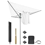 VonHaus 30m Rotary Washing Line – 3 Arm Outdoor Clothes Airer with Collapsible Umbrella System, 360° Rotary Airer, Line Tension Adjustment, 35mm Metal Ground Spike, Non-Slip Clothesline, Weatherproof