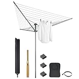 VonHaus 30m Rotary Washing Line – 3 Arm Outdoor Clothes Airer with Collapsible Umbrella System, 360° Rotary Airer, Line Tension Adjustment, 35mm Metal Ground Spike, Non-Slip Clothesline, Weatherproof