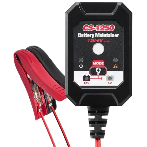 KOOPOOL 1.25A Smart Car Battery Charger: 6V & 12V, for Auto, Moto, ATV. Functions as Maintainer, Trickle/Float Charger & Desulfator for Li-ion & Deep Cycle Batteries