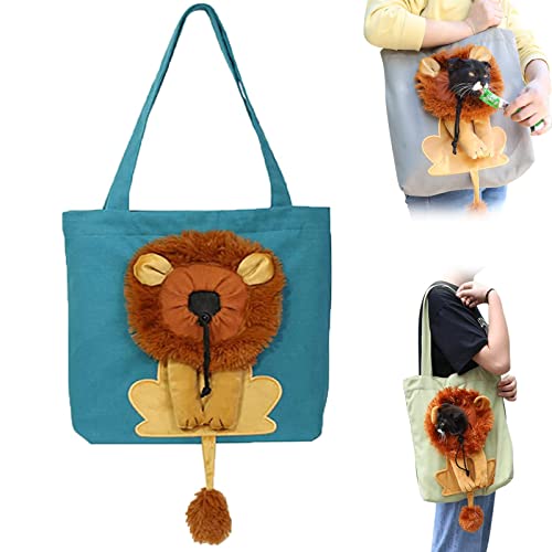 Cute Lion-Shaped Pet Canvas Shoulder Bag Cat Carrier, 2023 New Pet Canvas Shoulder Carrying Bag, Portable Adjustable Size Cats Small Pet Canvas Tote Chest Bag, Dogs And Cats Pet Supplies (L, C Style) #TOP14