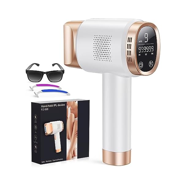 IPL Geräte Haarentfernung Laser mit Berührbare LCD-Anzeige, 9 Energiestufen, 3 Erweiterte Funktionen HR/SC/RA, 999,999 Lichtimpulse, Haarentfernung Laser für Männer, Frauen, Achseln, Beine, Körper