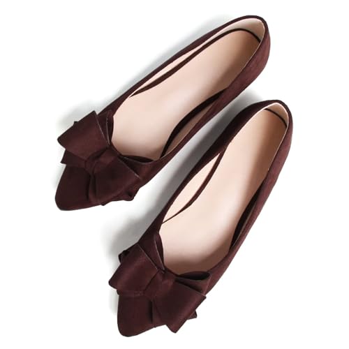Image of TN TANGNEST Women's Flats Comfortable Dressy Slip On | Pointed Toe Bow Ballet Shoes, Business Casual Office Flats, Suede Flat Shoes