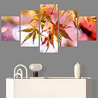 SIGNWIN 5 Panel Canvas Wall Art Modern Art Decorative Elements Expressive Leaves Multicolor Patterns Photography for Home Decorations Ready to Hang - 60