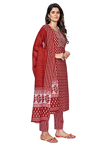 Image of Vbuyz Women's Printed & sequience work A-line Cotton Pink Kurta Pant With Dupatta