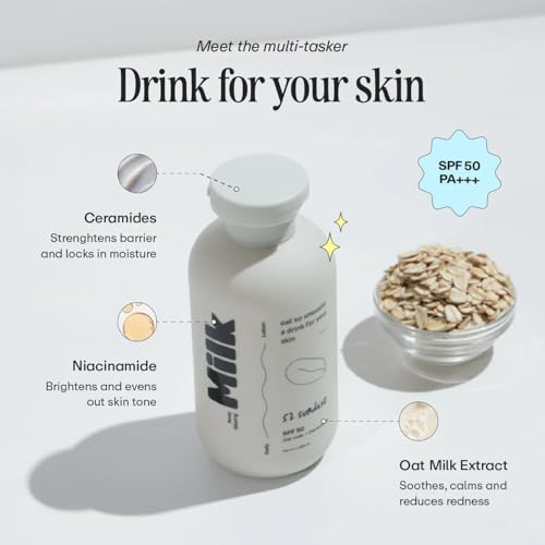 Image of 52 Sundaze Body Glazing Milk SPF 50 PA++++ | Hydrating Sunscreen Body Lotion with Oat Milk, Ceramides & Niacinamide | Lightweight Quick-Absorbing Formula | Non-Sticky, Non-Greasy Finish | Reduce Tan | No White Cast | All Skin Types | 200 ml