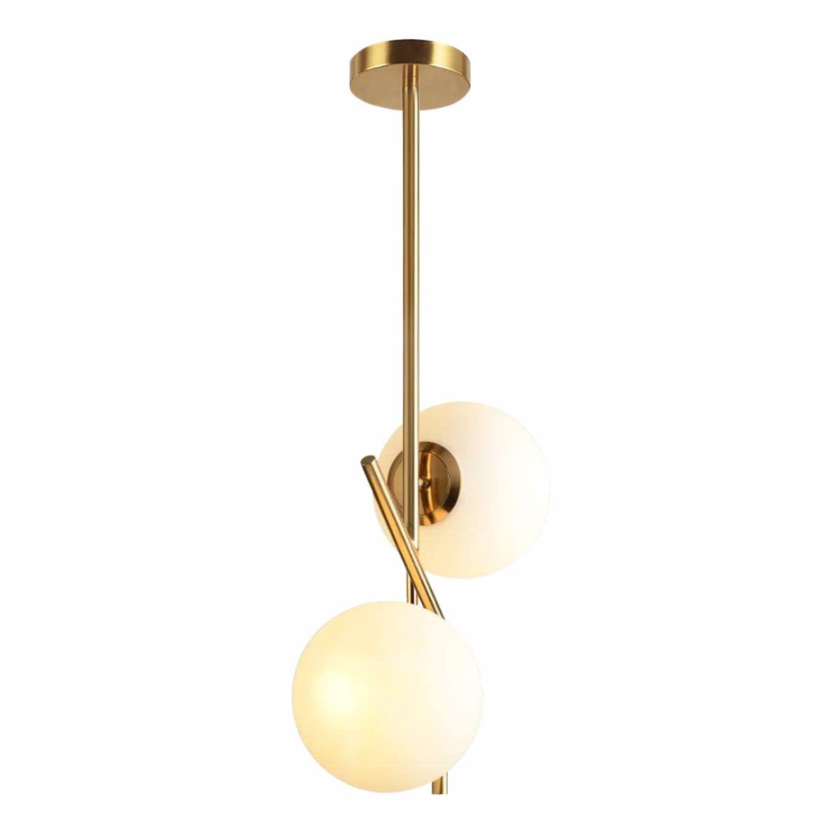 Photo 1 of BOKT Mid Century Modern Kitchen Pendant Light 2-Lights Chandeliers Lighting Fixture, Golden with White Frosted Glass Globe Lampshade Pendant Light Fixture Indoor Minimalist Design Decor (Large)
