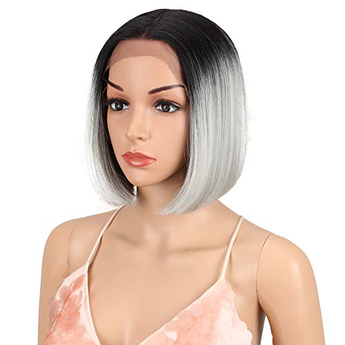 Style Icon Short Bob Wig Lace Front Wig with Baby Hair Middle Part Lace Wig for Women Heat Resistant Replacement Wig Density 130% Synthetic Wig (9.5 INCH, TT1B/60)
