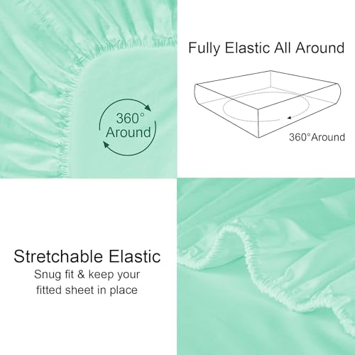 Image of 400TC 100% Egyptian Cotton Queen Fitted Bedsheet (60 x 80 inch) | All-Round Elastic | Fits Upto 12 inch Mattress | Soft & Durable | with 2 Pillow Covers | Aqua Blue Solid Bedsheet Set