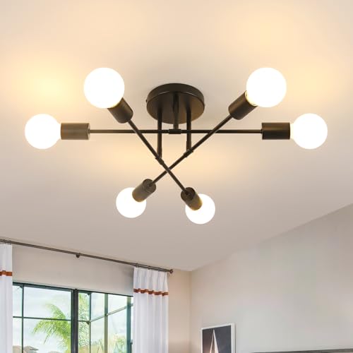 DELIPOP Lampadario Industrial Vintage, 6 Luci Plafoniera Sputnik Moderna E27, Regolabile di 180°...
