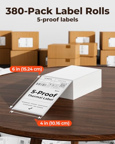 Image of MUNBYN 4 inchx6 inch Direct Thermal Shipping Labels for Packages, 380 Sheets /Stack