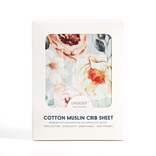 Image of GRSSDER Soft Muslin Crib Sheet 1 Pack, 100% Cotton Crib Sheets for Boys and Girls, Fit Standard Crib Mattresses 52 inch x 28 inch Safe and Snug, Stylish Butterfly Print