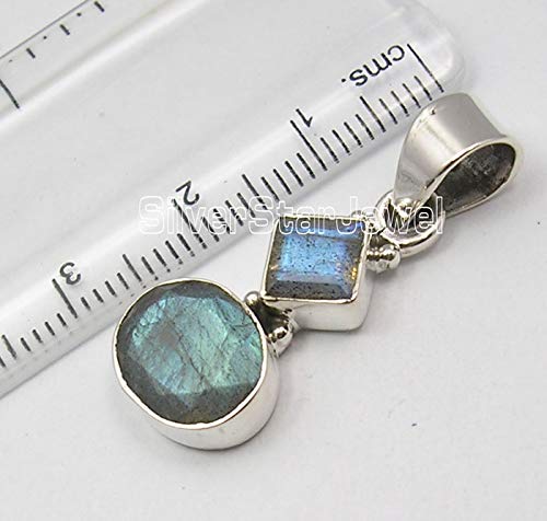 925 Stamp Pure Sterling Silver Labradorite Necklace Pendant 1.2"3