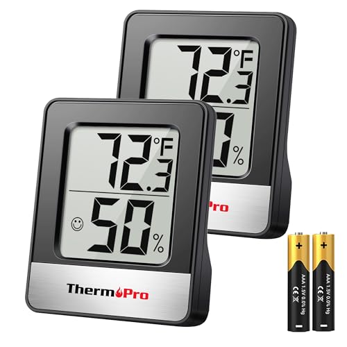 Image of ThermoPro TP49 2 Pieces Digital Hygrometer Indoor Thermometer Humidity Meter Room Thermometer with Temperature and Humidity Monitor Mini Hygrometer Black Weather Station