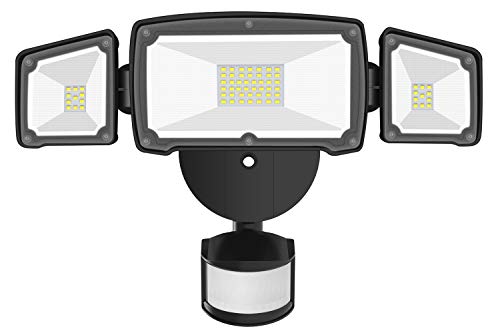 GSBLUNIE LED Security Lights Outdoor 4000LM, 42W 6000K Super Bright Motion Sensor Light, 3 Adjustable Head, IP65 Waterproof Flood Light Outdoor for Entryways, Stairs, Yard and Garage (Black)