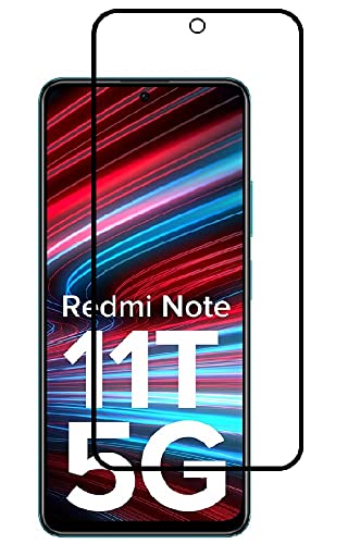 Image of Tempered Glass Screen Protector Compatible for Redmi Note 11T 5G with Edge to Edge Coverage and Easy Installation Kit, Pack of 1, Black