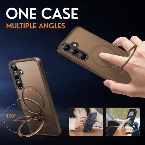Image of AIBEX Back Cover OStand for Samsung S26 Plus 5G MagSafe Compatible | Ring Kickstand with Magnetic Alloy Ring Metal | Wireless Charging Support | Scratch Resistant Slim | Armor Protection Case - Brown