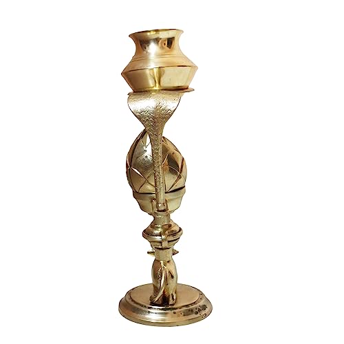 Image of Shivling Abhishek Patra Tripai Stand 12 CM With Brass Jalabhishek Lota Kalash With Pooja Plate Best Set for Small Size Shivling Jalabhishek - Yellow
