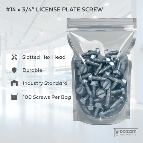 License Plate Screws - #14 x 3/4" Inch Slotted Hex Head – for Vehicles (100 P...