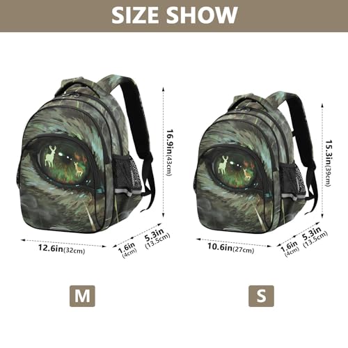 Wolf Eye Green Kids Backpack for Primary School Boys Girls Daypack Elementary Bookbag Travel Backpacks3