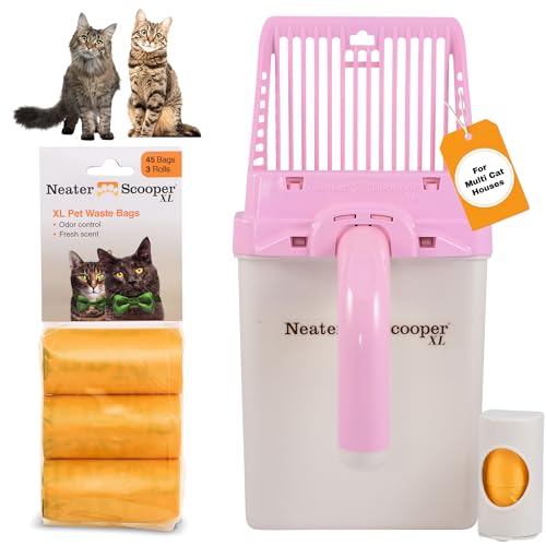 Neater Pet Brands Neater Scooper XL Cat Litter Scoop, 60 Refill Bags – Extra-Large Capacity Mess-Free Cat Litter Scooper with Bag for Large & Multiple Cats, Spill-Proof Litter Box Scooper with Holder