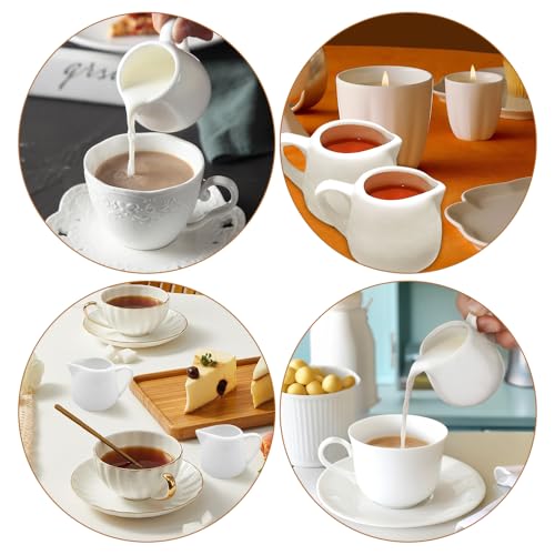 KUWUNG 110ml White Ceramic Milk Jug with Handle - Mini Creamer and Gravy Pourer for Coffee, Tea and Sauces (8 Pieces) - Image 3