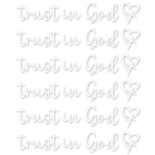 Image of 6pcs Trust in God Mirror Sticker, Adorable Car Rearview Mirror Stickers with Heart Design Automotive Accessories for Most Car Decoration (White)