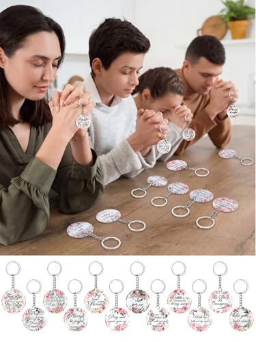 Image of Janmercy 120 Pcs Acrylic Christian Keychain Bulk Floral Bible Verse Keychain Religious Scripture Jewelry Gifts for Women Men