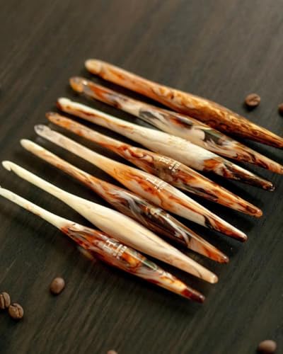 Image of Furls Crochet Hook, Limited Edition Latte Streamline Resin, Ergonomic Handle Crochet Hooks 7 inch (Latte, I - 5.50MM)