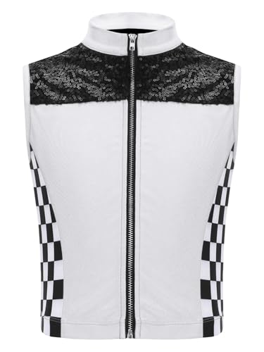 Kids Girls Shiny Sequins Hiphop Modern Dance Vest Performance Outerwear Sleeveless Bomber Jacket