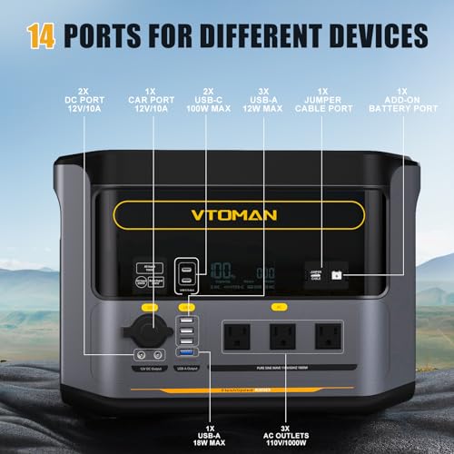 Image of VTOMAN FlashSpeed 1000 Portable Power Station, 828Wh LiFePO4,1000W output | Expandable to 2376Wh, 1H fast charge (0-80%), 2000W peak output, solar generator, home backup, camping, power outages