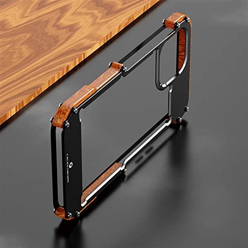 Fulnes Aluminum Bumper Metal & Wood Shockproof Back Phone Case For Iphone 13 12 Pro Max 12 Mini 11 Pro X 7 8 Plus Xr Xs Se2020 Cover 2022 (Color : Preto, Size : Iphone 12 Pro Max) #TOP1