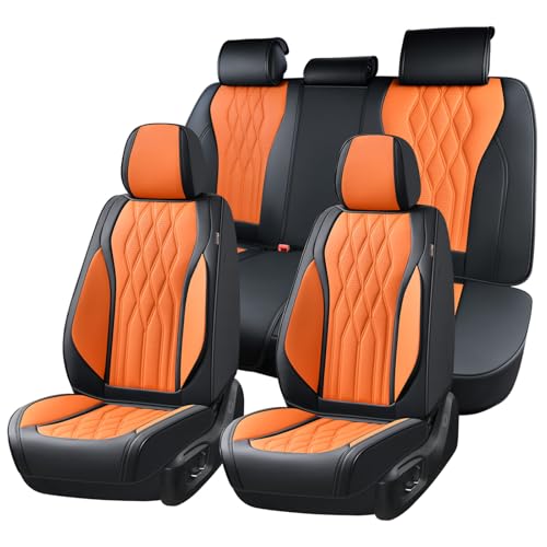 Image of Coverado Seat Covers FullSet, 5 Seats Car Seat Protector, Waterproof Nappa Leather Cushion, Front & Rear Fit for Most Sedans SUV Pick-up Truck-Black&Orange