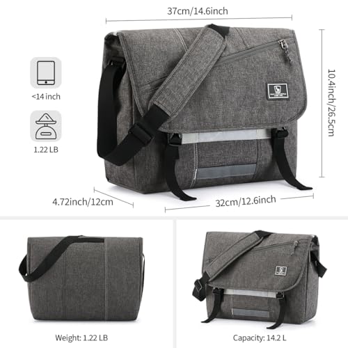 Image of OIWAS 14 Inch Laptop Messenger Bags for Men Waterproof Crossbody Bag, Grey | Crossbody Bags Women Casual Satchel Shoulder Bag Briefcase with Bottle Pocket & Reflective Strips for Travel Office Commuting