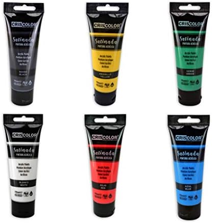 Criscolor 8435621413236 Acrylic Paint Set of 6 Colours for Canvas and Crafts, Assortment, 75 ml (Pack of 6)