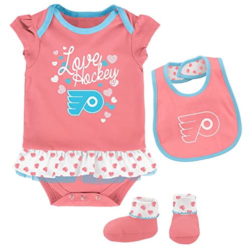 Outerstuff NHL Newborn Girls (3M-9M) Pink Hearts Love Hockey Clothing Set, Philadelphia Flyers, 3-6 Months