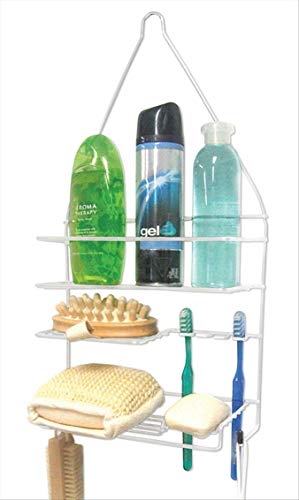 Bath Bliss Shower 3 Tier Shower Caddy | 3 Tier Shelves | Soap Dish Holder | Razor Slots | Wash Cloth Hook | Loofah Hook | White | Rust Resistant | Bathroom Accessories