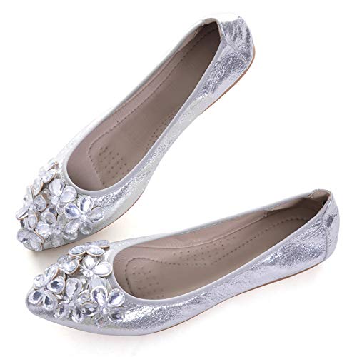 LUXINYU Women's Slip on Flats,Crystal Butterfly Buckle Comfort Ballet Foldable Soft Pu Flat Shoes2